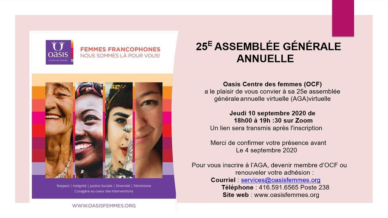 Poster pour la 25e assemblée générale annuelle—Oasis Centre des femmes